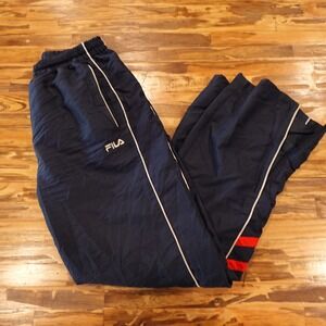 FILA Ankle Zip Track Pants Boys L Navy Blue NO Drawstring Joggers Lined Soccer